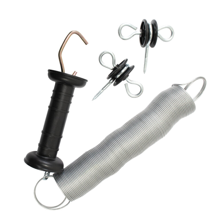 A spring gate with durable metal spring for cattle, sheep, and game fences