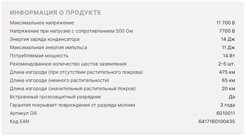 Olli Protector 11 data sheet